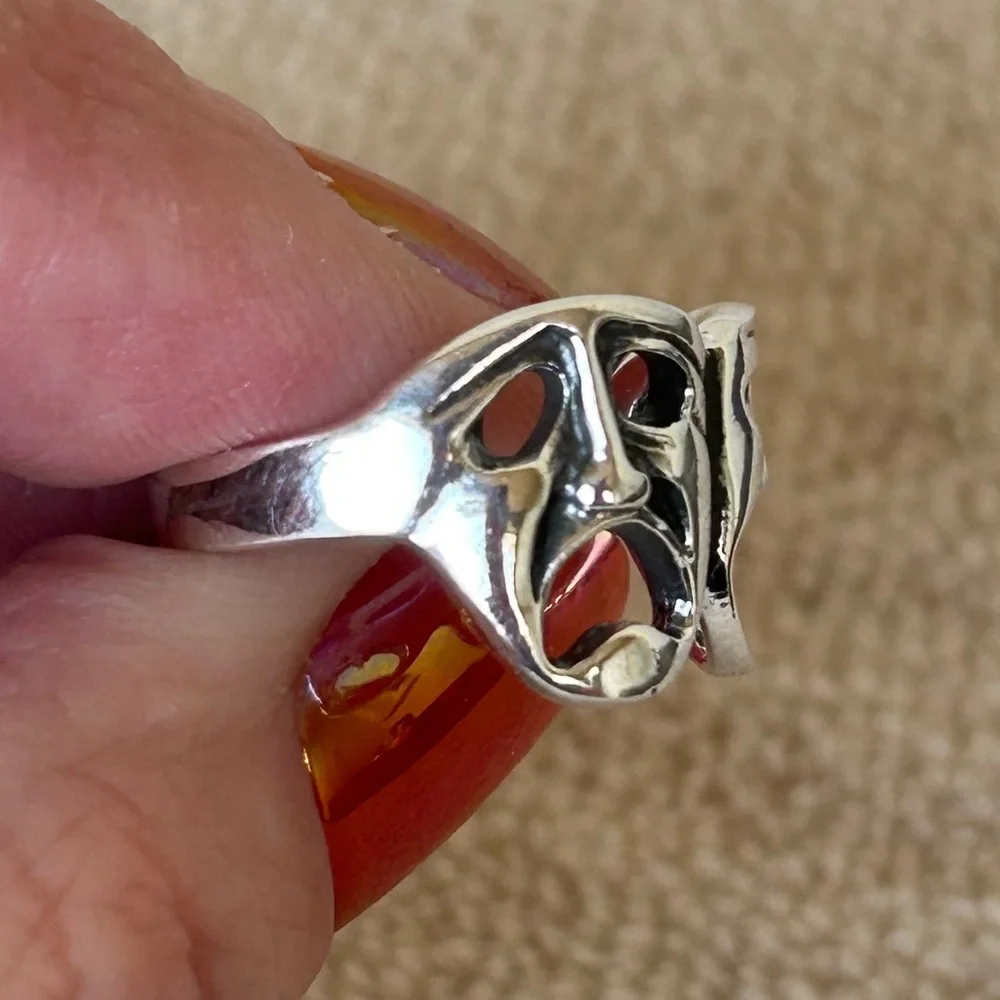925 Sterling Silver Hand-Crafted Drama Mask Ring